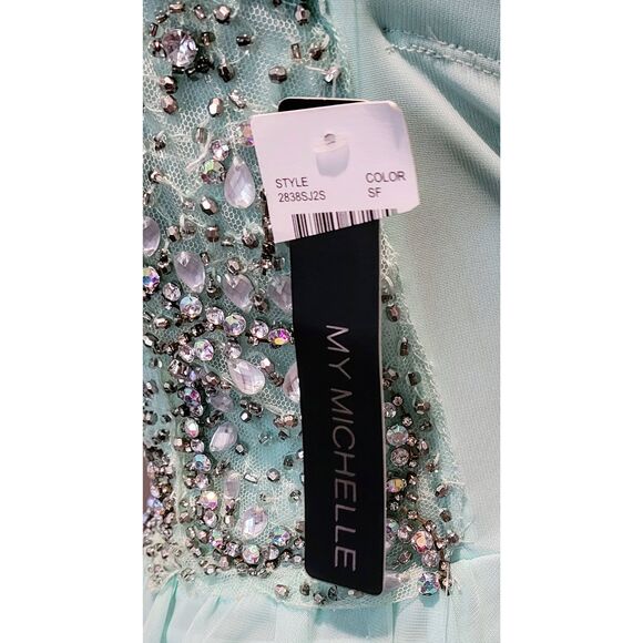 Formal Rhinestone Strapless Sparkle Blue Flowy Gown Long Maxi Dress BRAND NEW! - Picture 10 of 16